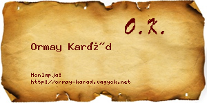 Ormay Karád névjegykártya